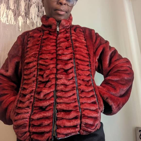 Red Faux Fur Jacket - Picture 2 of 7